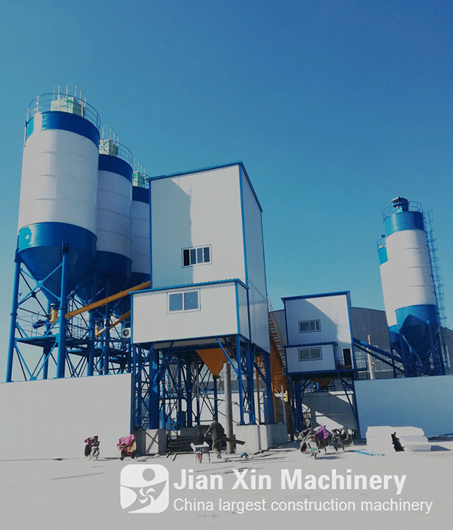 HZS60 concrete mixing plant produced by Zhengzhou Jianxin Machinery in Jixian County, Tianjin.